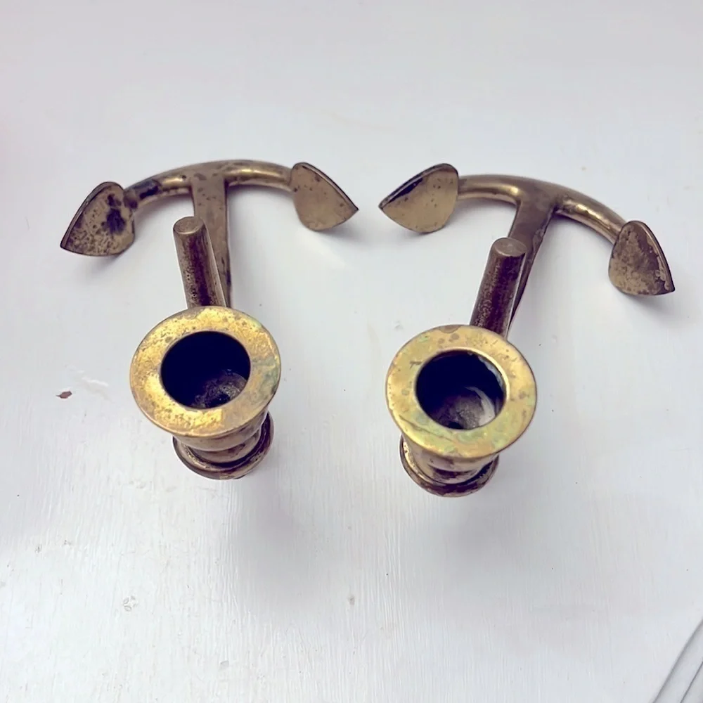 Pair of heavy Vintage Brass Candlesticks of Anchors